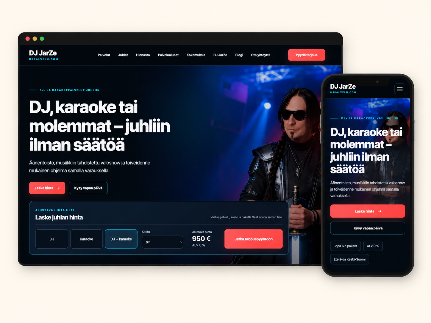 DJPalvelu.com – myyntiin rakennettu WordPress-palvelusivusto